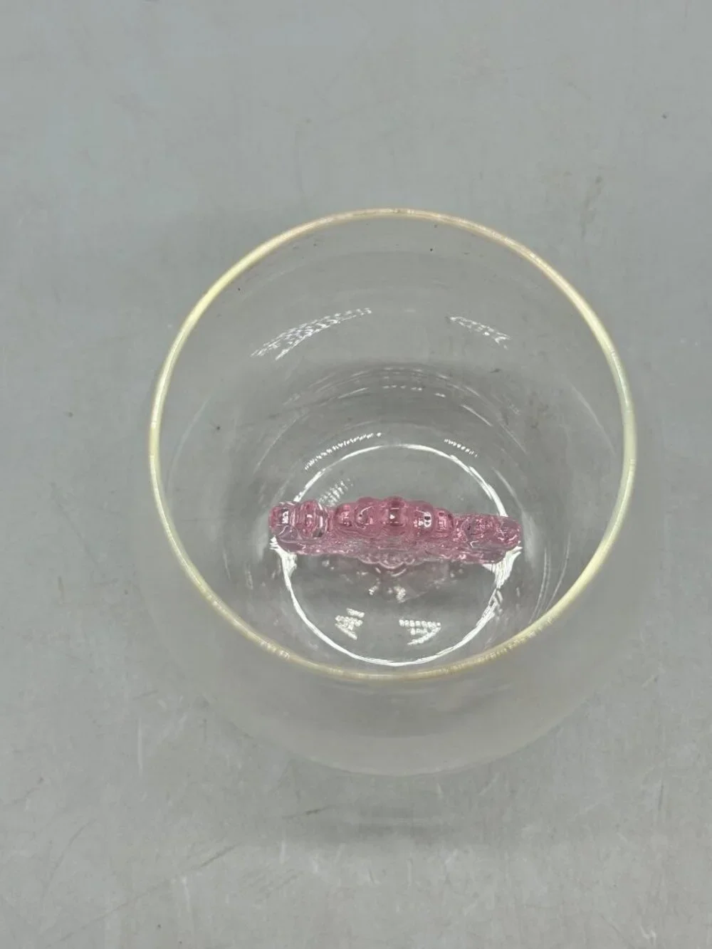 Unique Clear Glass Wine Tumbler With Pink snowflake inside Accent 4.25